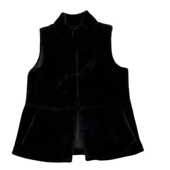 Talbots Womens  Black Plush Faux Fur Pockets Lined Vest Size S/M - Picture 15 of 15